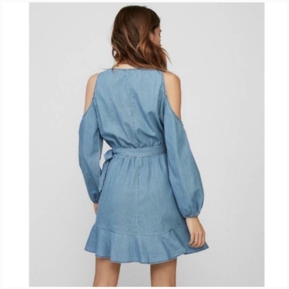 Express Cold Shoulder Cute Casual Denim Wrap Dress 💕 - Picture 5 of 9